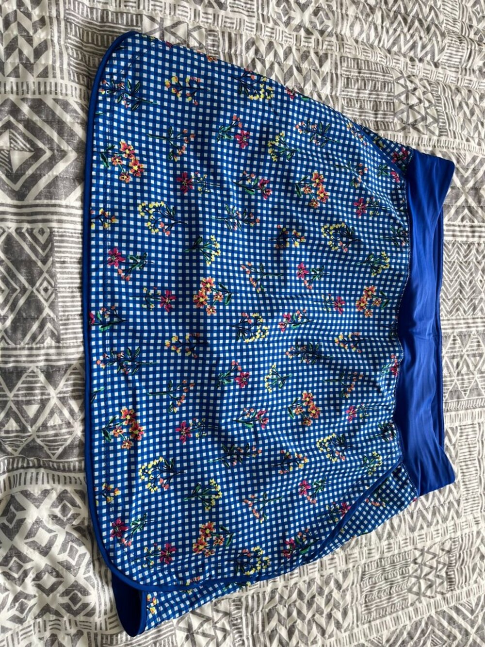 Lands End Swim Skort Women's 12 Blue, Checkered, Floral Print